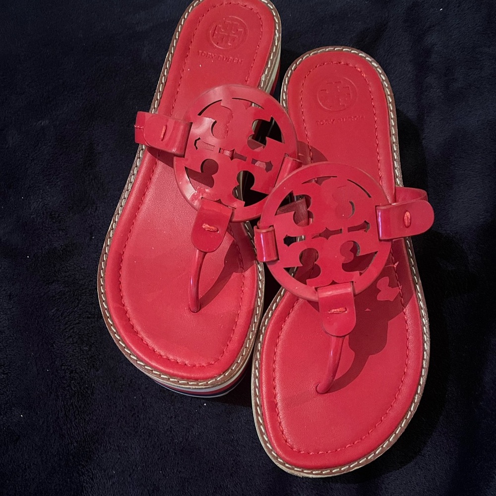 Tory Burch Red Miller Logo Thong Sandals